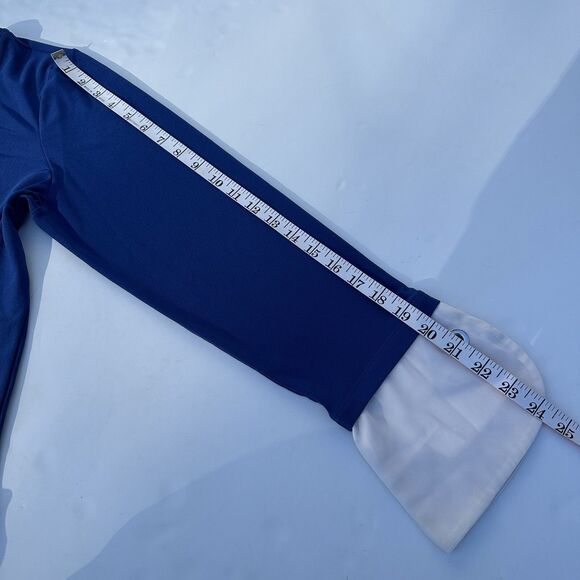 Susan Graver Liquid Knit Top Size L Blue Off White Contrast Cuff Flowy Stretch - Picture 12 of 13
